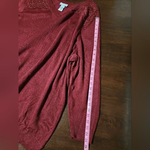 Catherines 5X Burgundy Pullover Sweatshirt Lightweight Glittery 34/36W - Picture 9 of 10